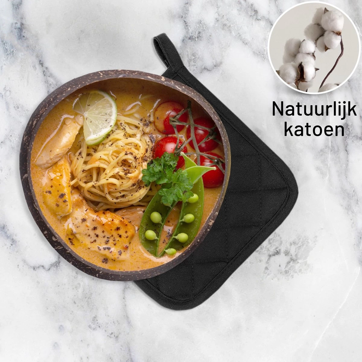 TAVAS Mooi Zwart Pannenlappen 2 Stuks Hittebestendige Pannenlapset Katoen, Thermolite Tot 220°C 2 TAVAS Mooi Zwart Pannenlappen 2 Stuks Hittebestendige Pannenlapset Katoen, Thermolite Tot 220°C - Afbeelding 2