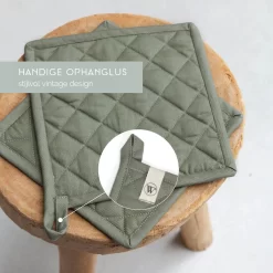 Walra Kookset Cook With A Smile - Set Van 2 Pannenlappen En 1 Ovenwant - 100% Katoen - Legergroen -Thuis-BBQ 1200x1200 565