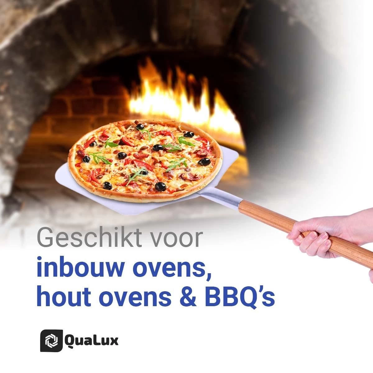 Qualux Pizzaschep Tweedelig – Pizzaschep Voor BBQ – Ophangbaar – Hout/rvs 3 Qualux Pizzaschep Tweedelig – Pizzaschep Voor BBQ – Ophangbaar – Hout/rvs - Afbeelding 3