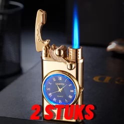 Flametimer Exclusieve Aansteker Met Horloge, 2 Stuks Willekeurig, Winddichte Draagbare Kaars Aansteker Voor Kaars Koken BBQ, Vuurwerk, Zak Zaklamp Aansteker Met Geschenkdoos, Cool Gift