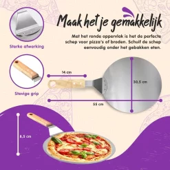 Nowad Pizzaschep RVS Rond Voor BBQ En Oven - 30,5 Cm - Pizzaspatel - Taartschep - Houten Handvat - Ophangbaar - Rond - Vaatwasbestendig - Keukenaccessoires -Thuis-BBQ 1200x1200 800