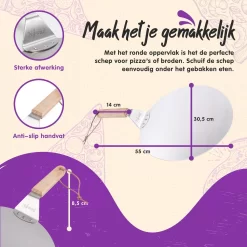 Nowad Pizzaschep RVS Rond Voor BBQ En Oven - 30,5 Cm - Pizzaspatel - Taartschep - Houten Handvat - Ophangbaar - Rond - Vaatwasbestendig - Keukenaccessoires -Thuis-BBQ 1200x1200 804