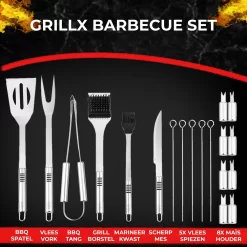 GrillX Barbecue Gereedschap Set - 19-delig - Inclusief Luxe Draagtas - BBQ Accesoires - Gereedschapset -Thuis-BBQ 1200x1200 824