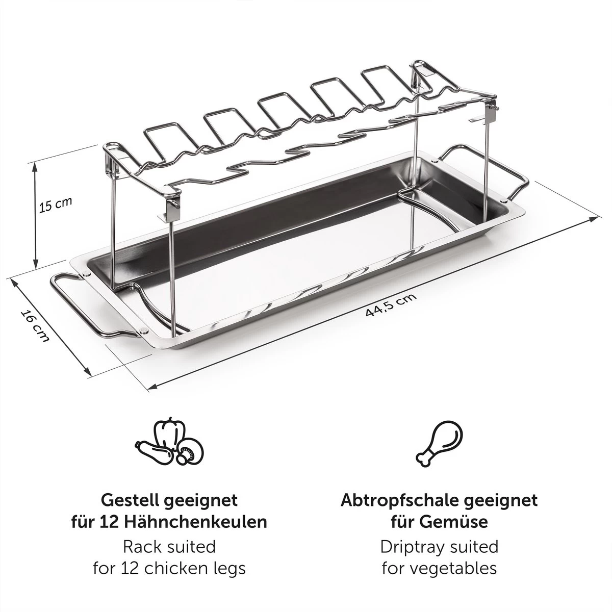 Blumtal BBQ Rek - Robuuste Roestvrijstalen Kippenpoot Rek - Voor 12 Poten - Kippengrillstandaard - Vaatwasmachinebestendig 7 Blumtal BBQ Rek - Robuuste Roestvrijstalen Kippenpoot Rek - Voor 12 Poten - Kippengrillstandaard - Vaatwasmachinebestendig - Afbeelding 7
