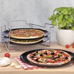 Merkloos Pizzaplaat Bakset Met 3 Bakplaten 16 X 31 Cm- Pizza Rek 3-delig - Pizzabakset Met Standaard/rek -Thuis-BBQ 1200x1200 868