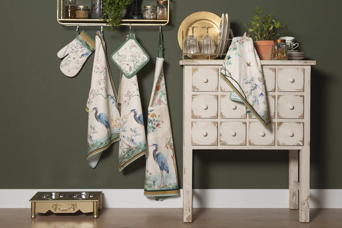 Clayre & Eef Keukenschort 70x85 Cm Beige Katoen Tropisch Motief BBQ Schort Cadeau Voor Haar Kookschort 3 Clayre & Eef Keukenschort 70x85 Cm Beige Katoen Tropisch Motief BBQ Schort Cadeau Voor Haar Kookschort - Afbeelding 3