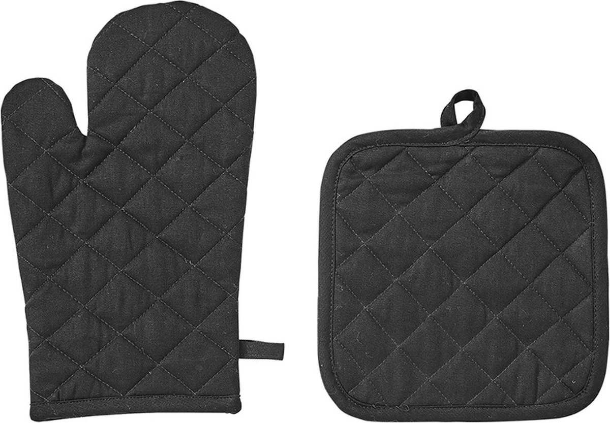 Homéé Ovenwanten En Pannenlappen Hittebestendig - Zwart - 4 Delige Sets 2 Homéé Ovenwanten En Pannenlappen Hittebestendig - Zwart - 4 Delige Sets - Afbeelding 2