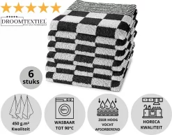 Droomtexiel® Horeca Kwaliteit Katoenen Theedoeken & Keukendoeken Set - 6x Theedoeken + 6x Keukendoeken - Zwart Wit - -Thuis-BBQ 1200x937 2