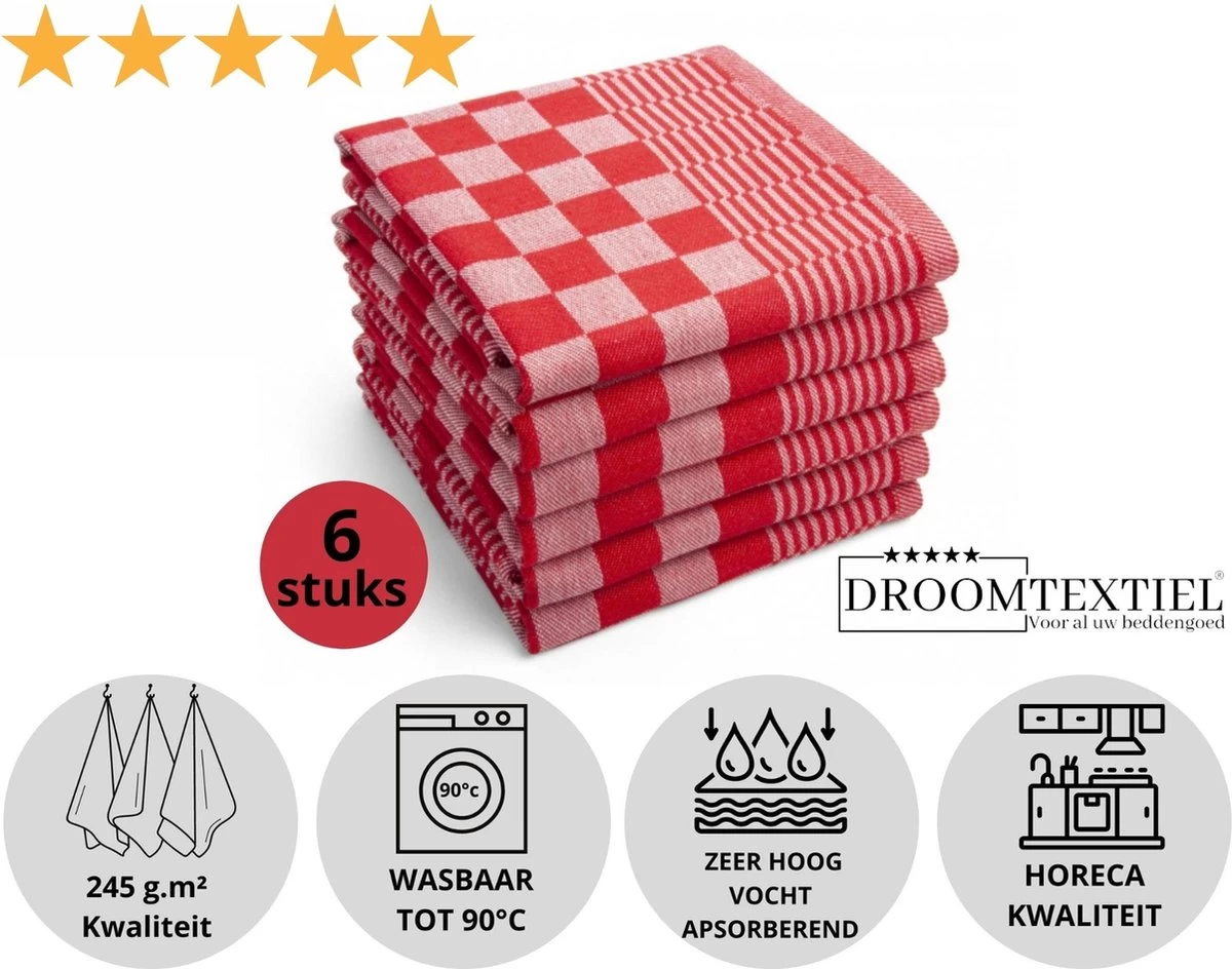Droomtexiel® Horeca Kwaliteit Katoenen Theedoeken Set - 6x Theedoeken - Rood Wit + Gratis 6 Keukendoeken T.w.v €22,95 8 Droomtexiel® Horeca Kwaliteit Katoenen Theedoeken Set - 6x Theedoeken - Rood Wit + Gratis 6 Keukendoeken T.w.v €22,95 - Afbeelding 8
