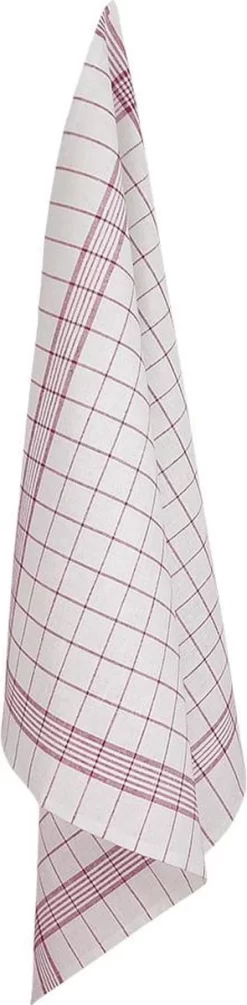 Treb Horecalinnen Glasdoeken 4 Stuks Wit Met Rode Lijnen 70x70cm - Treb Towels
