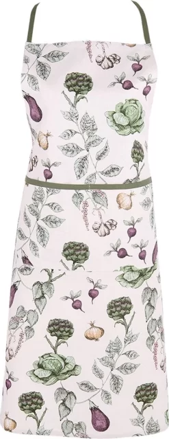 Clayre & Eef Keukenschort 70x85 Cm Beige Groen Katoen Groentes BBQ Schort Cadeau Voor Haar Kookschort