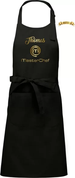 KARIBAN Naam Cadeau - Masterchef - Unisex Keukenschort/barbecueschort - Zwart - Cadeau Voor Hem En Haar