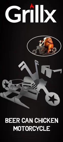 GrillX Beer Can Chicken Houder - Kiphouder Motorcycle - BBQ Accesoires - Bierkip - Barbeque Gereedschap - Chicken Sitter -Thuis-BBQ 533x1200