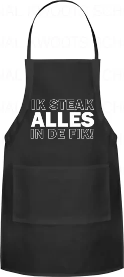 IK STEAK ALLES IN DE FIK! Unisex Schort - Zwart - One Size (volwassenen) - Keuken Schort - Barbeque BBQ Schort - Bedieningsschort - Grappige Teksten - Original Kwoots- Voor Zowel Mannen Als Vrouwen - Verstelbaar - Wasbaar - Cadeau - Apron 9 IK STEAK ALLES IN DE FIK! Unisex Schort - Zwart - One Size (volwassenen) - Keuken Schort - Barbeque BBQ Schort - Bedieningsschort - Grappige Teksten - Original Kwoots- Voor Zowel Mannen Als Vrouwen - Verstelbaar - Wasbaar - Cadeau - Apron -Thuis-BBQ 539x1200