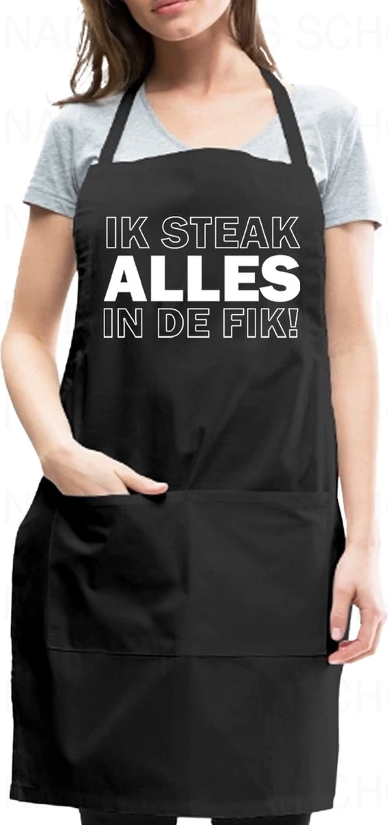 IK STEAK ALLES IN DE FIK! Unisex Schort - Zwart - One Size (volwassenen) - Keuken Schort - Barbeque BBQ Schort - Bedieningsschort - Grappige Teksten - Original Kwoots- Voor Zowel Mannen Als Vrouwen - Verstelbaar - Wasbaar - Cadeau - Apron 2 IK STEAK ALLES IN DE FIK! Unisex Schort - Zwart - One Size (volwassenen) - Keuken Schort - Barbeque BBQ Schort - Bedieningsschort - Grappige Teksten - Original Kwoots- Voor Zowel Mannen Als Vrouwen - Verstelbaar - Wasbaar - Cadeau - Apron - Afbeelding 2