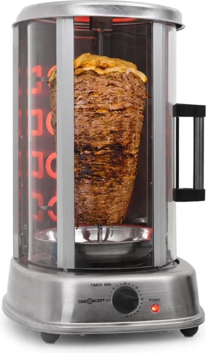 OneConcept Kebab Master Pro Grill Tafelblad Electrisch Roestvrijstaal
