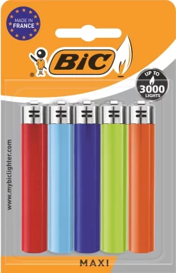 BIC J26 Maxi Vuursteen Flint Aanstekers - Diverse Kleuren - Pak Van 5 Gasaanstekers - Kindveilig -Thuis-BBQ 774x1200 1
