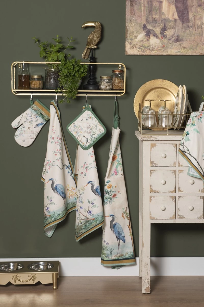 Clayre & Eef Keukenschort 70x85 Cm Beige Katoen Tropisch Motief BBQ Schort Cadeau Voor Haar Kookschort 2 Clayre & Eef Keukenschort 70x85 Cm Beige Katoen Tropisch Motief BBQ Schort Cadeau Voor Haar Kookschort - Afbeelding 2