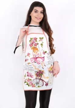 Merkloos Tavas Pvc Keukenschort | Kookschort | Keukenschort Dames | Keukenschort Voor Vrouwen| Katoen | Waterdichte Achterkant | 50 X 70cm | Meisje Op De Schommel | Wit-oranje