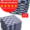Droomtexiel® Horeca Kwaliteit Katoenen Theedoeken Set - 6x Theedoeken - Blauw Wit + Gratis 6 Keukendoeken T.w.v €22,95