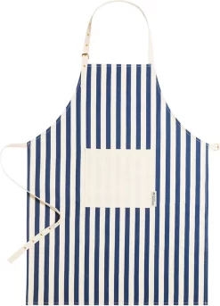 Merkloos Keukenschort - Kookschort - Voor Mannen En Vrouwen - Gestreept - Duurzaam - Biologisch Katoen - Blauw