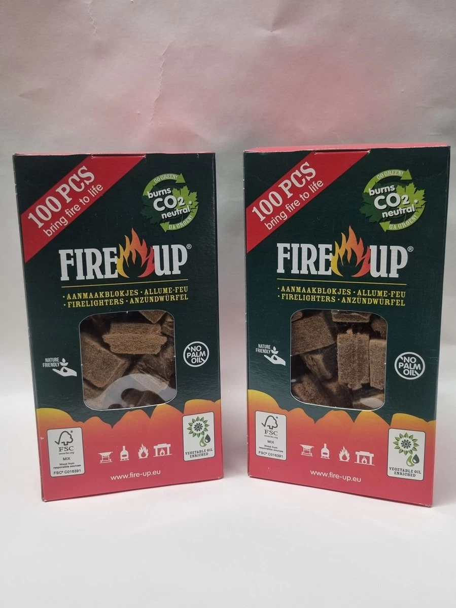 FIRE-UP Aanmaakblokjes Bruin COMBI-DEAL - 2x100 Stuks- Houtkachel Terrashaard BBQ Barbeque Vuurkorf Openhaard Mileuvriendelijk 1 FIRE-UP Aanmaakblokjes Bruin COMBI-DEAL - 2x100 Stuks- Houtkachel Terrashaard BBQ Barbeque Vuurkorf Openhaard Mileuvriendelijk
