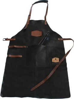 Old West BBQ Schort Barbecue Schort Leer - Zwart -Thuis-BBQ 901x1200