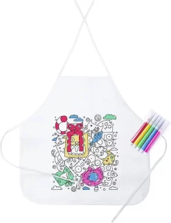 Merkloos Kinderschort - Keukenschort Kinderen - Schortje - Knutselschort - Kinderen - Meisje - Jongens - Inclusief 5 Kleurtjes - One Size - Wit -Thuis-BBQ 919x1200