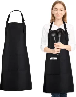 Keukenschort - Zwart - Kookschort - Schort - Restaurant - Met 2 Zakken En Verstelbaar Koord - Voor Mannen En Vrouwen - BBQ - Waterbestendig - Multifunctioneel